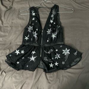 Express Black Sheer Vest with Silver Embroidery